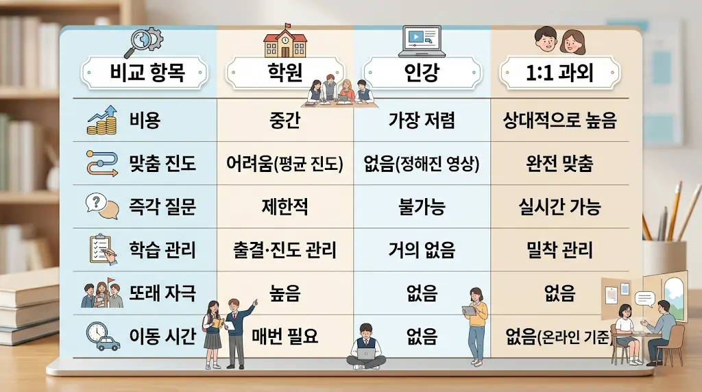 학원 vs 과외 vs 인강 핵심차이