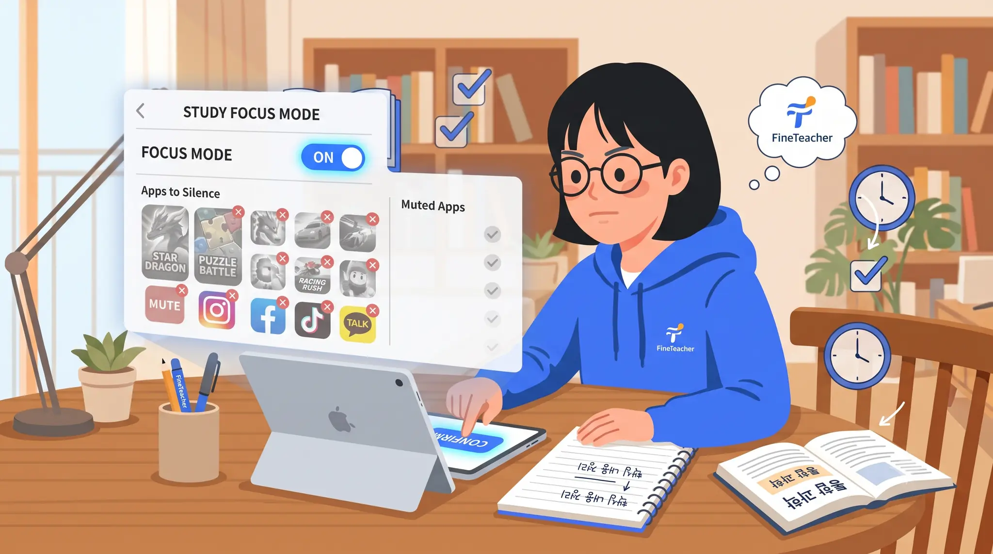 아이패드 집중 모드 설정과 알림 차단으로 산만함을 줄이는 모습