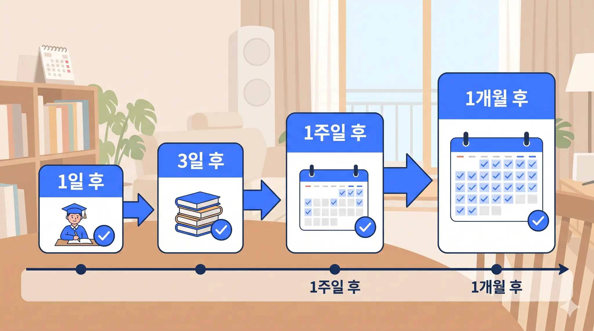 복습 간격이 점점 넓어지는 분산학습 주기 그래프