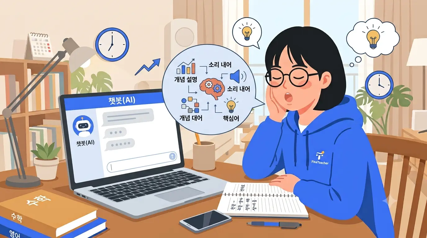 챗GPT의 개념 설명을 읽고 눈을 감은 채 말로 따라 설명하는 학생