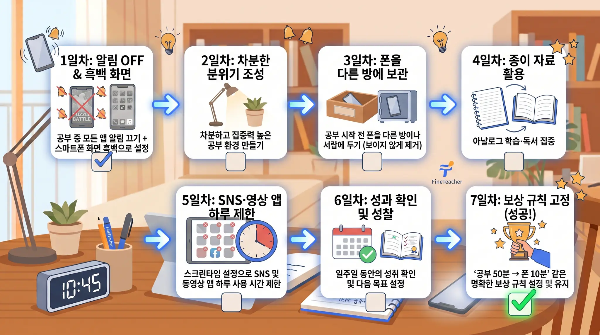 7일 디지털 디톡스 단계별 플랜 인포그래픽