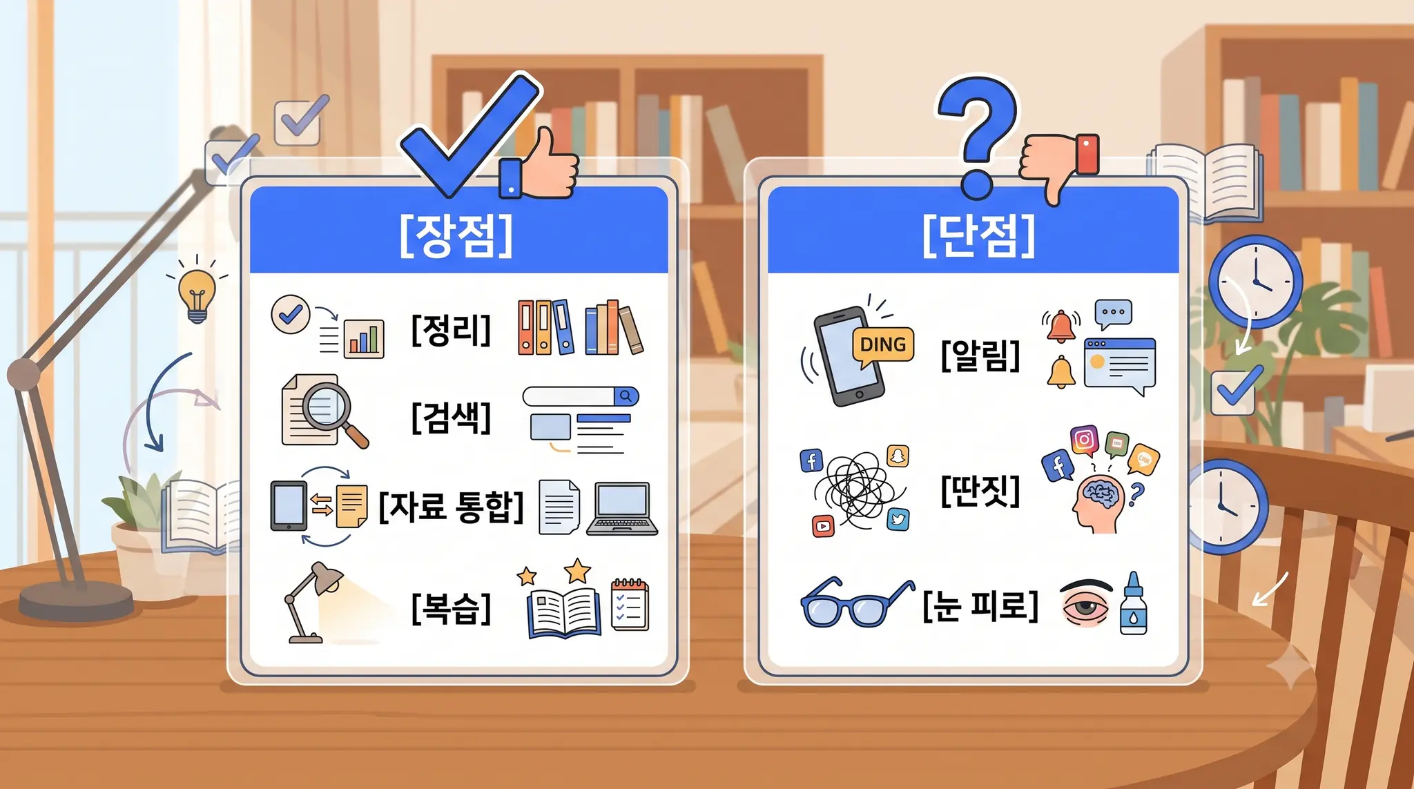 아이패드 공부의 장점과 단점을 비교한 표 인포그래픽