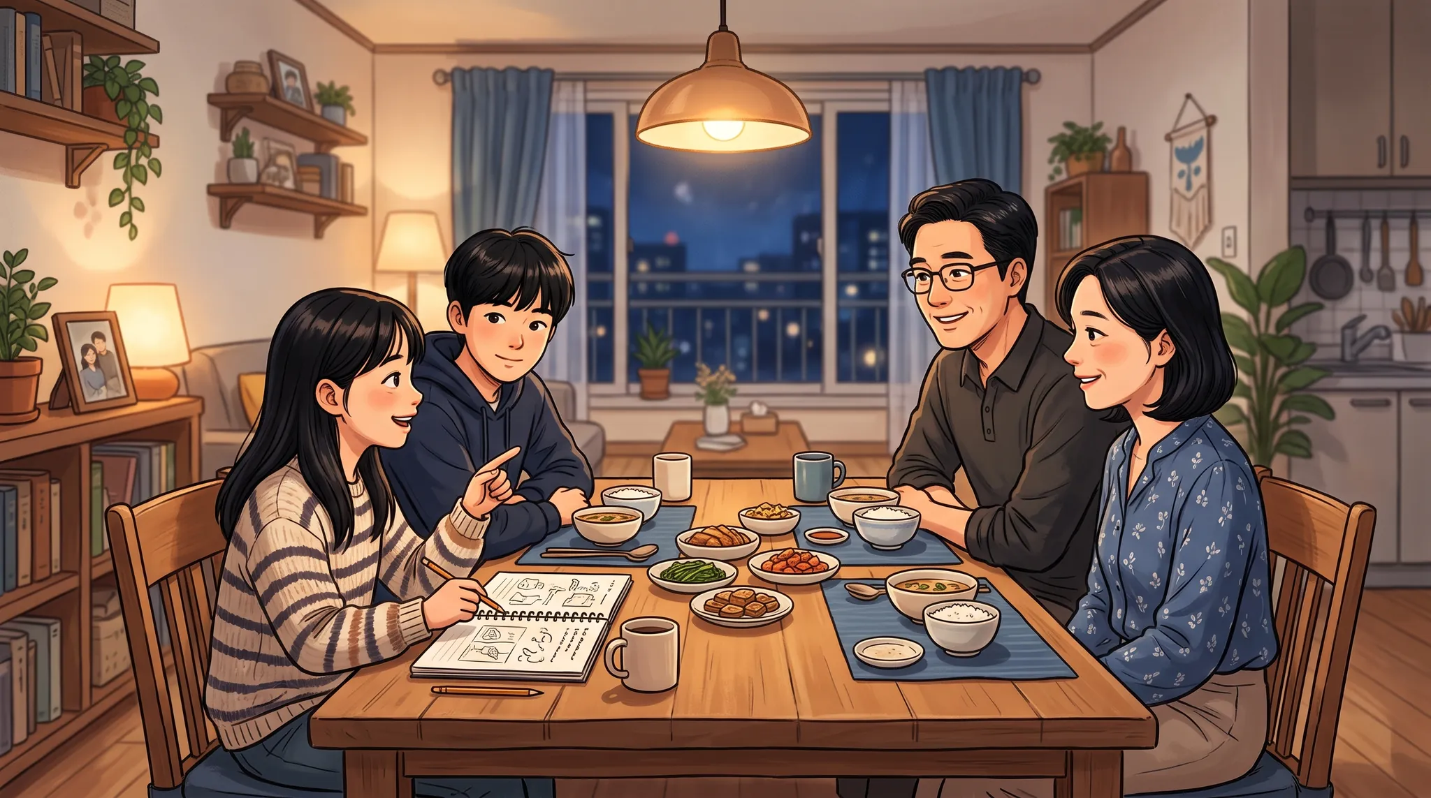 저녁 식탁에서 아이가 배운 내용을 설명하는 집에서의 메타인지 대화 — 파인티처 학습 코칭