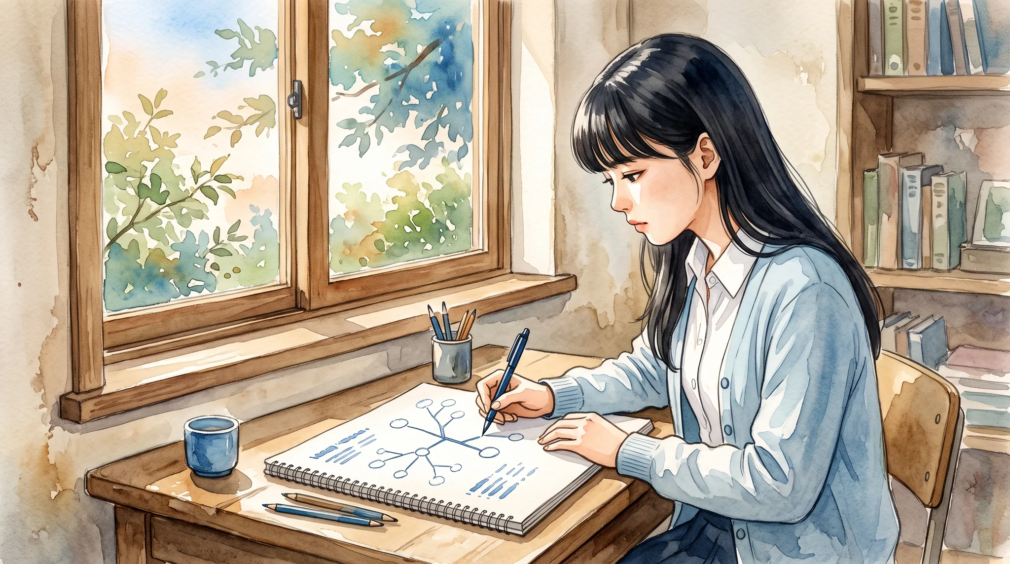 문법 개념을 노트에 정리하는 고3 학생 — 언어와 매체 문법 공부법 | 파인티처