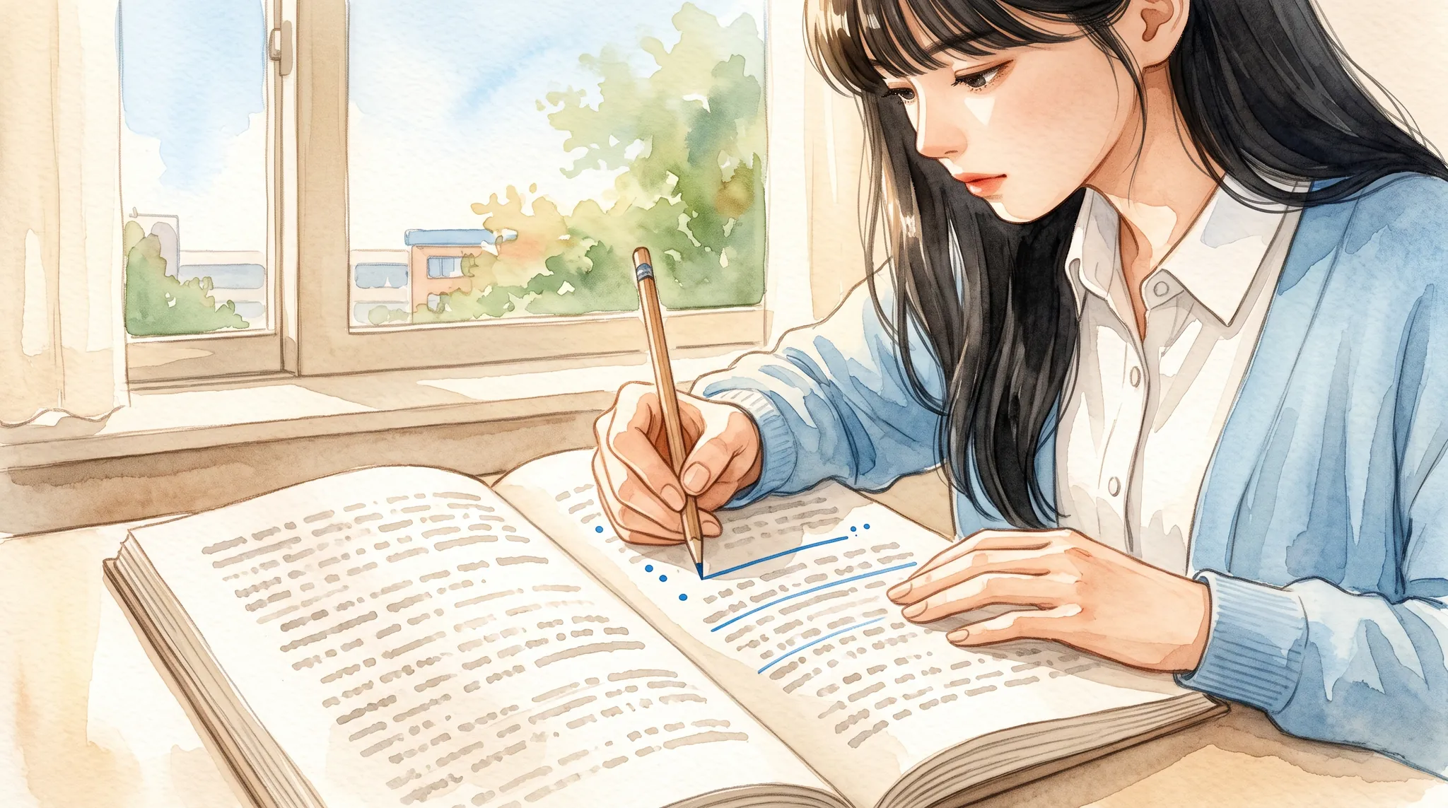 국어 지문에 밑줄을 그으며 구조를 잡는 모습 — 수능 국어 화법과 작문 공부법 | 파인티처 국어