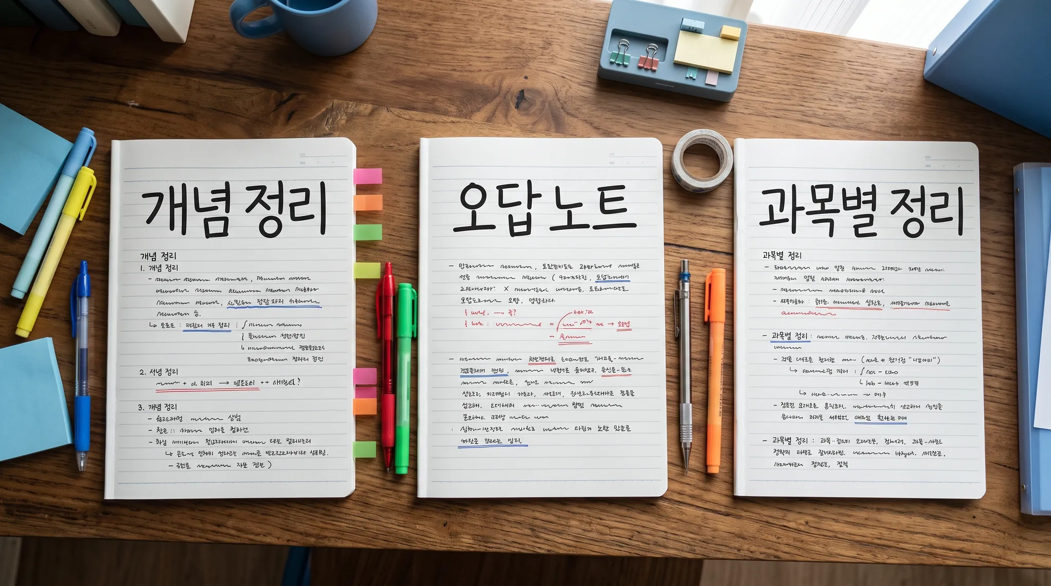 영어·수학·국어 과목별 내신 노트와 형광펜, 오답 정리 — 과목별 내신 공부법 | 파인티처