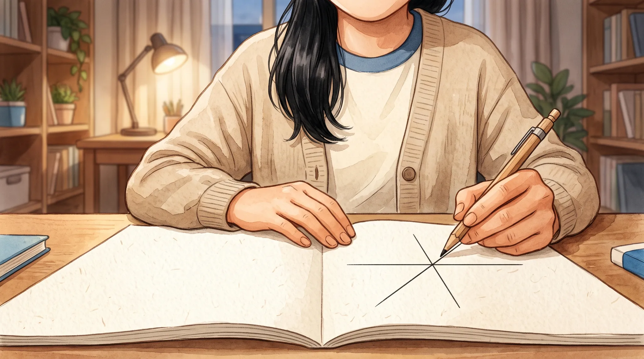 좌표축 위에 직선을 그리며 일차함수를 이해하는 중2 학생 — 일차함수 그래프 공부법 | 파인티처 수학