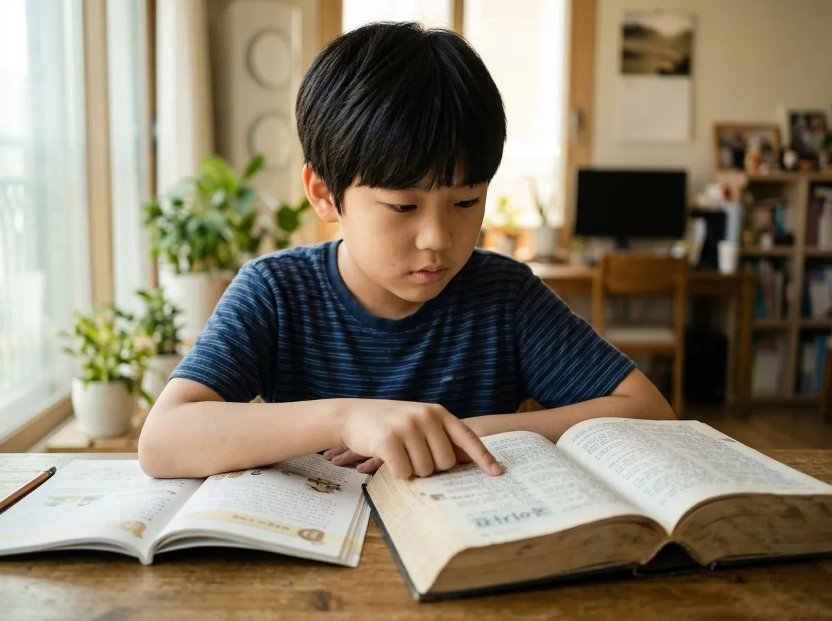 모르는 낱말의 뜻을 사전에서 찾아보는 초등 고학년 아이 — 어휘력 키우기 | 파인티처
