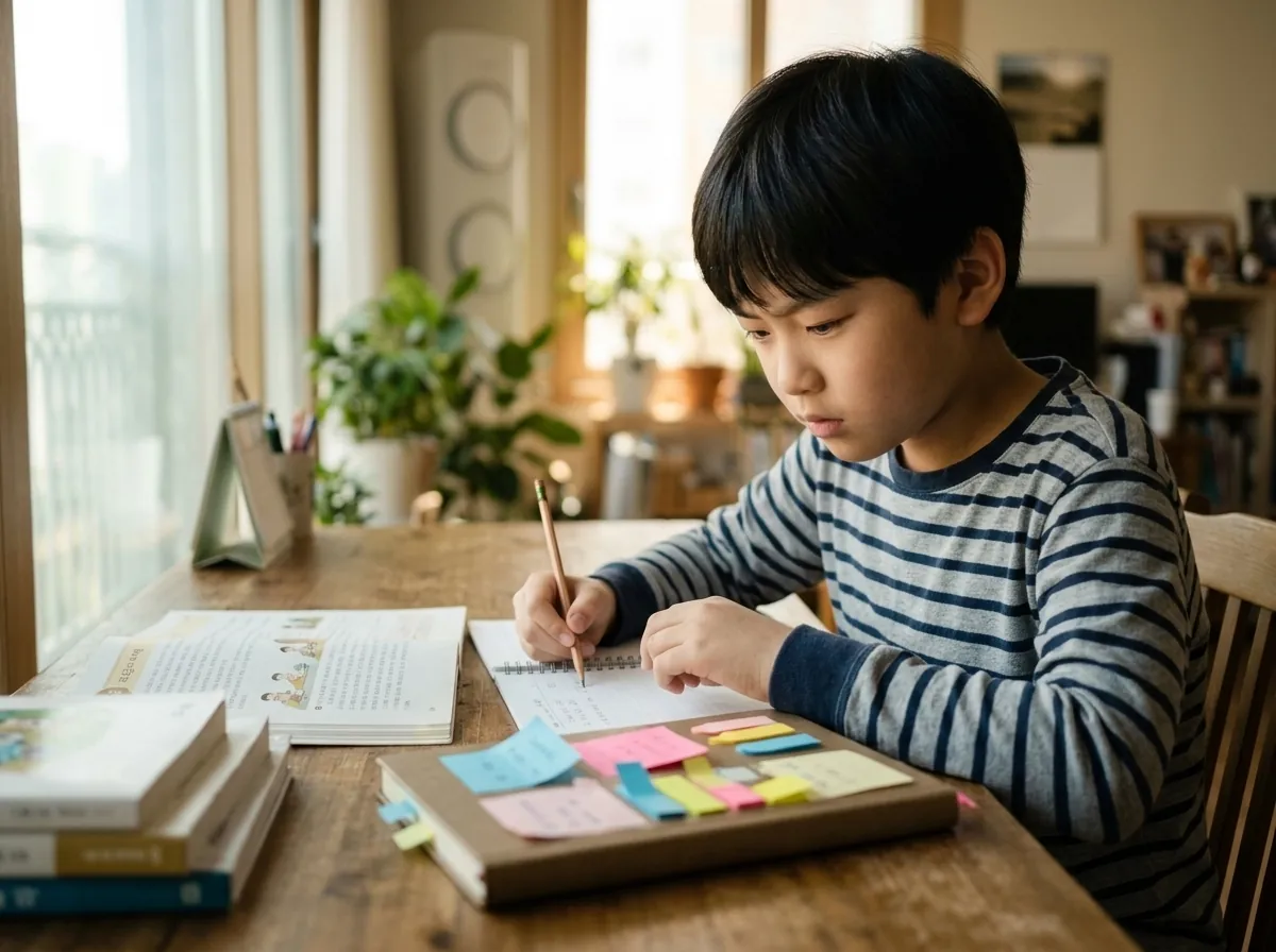 글을 읽으며 문단을 요약해 메모하는 초등 고학년 아이 — 독해력 키우기 | 파인티처